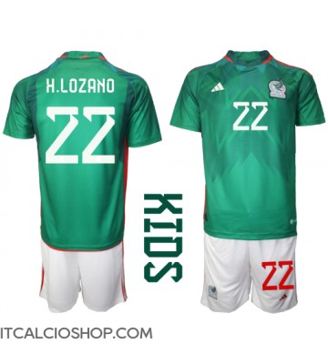 Messico Hirving Lozano #22 Prima Maglia Bambino Mondiali 2022 Manica Corta (+ Pantaloni corti)